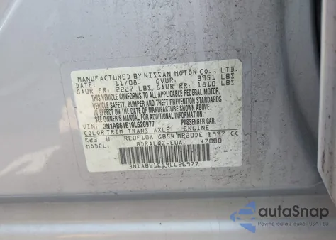 2009 Nissan Sentra 2.0 из США, поврежденный, VIN 3N1AB61E19L626977